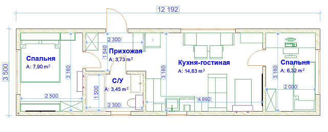 План модульного дома 42 кв.м.